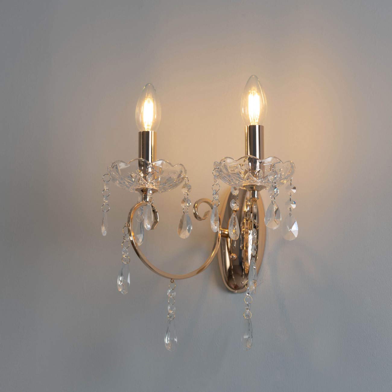 KosiLight – barroco lámpara de pared – 2 luces de cristal oro Pavia