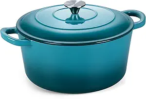 Onader Enameled Cast Iron Dutch Oven, 6 QT Dutch Oven Pot with Lid, Heavy Duty Cookware for Sourdough Bread Baking - Dark Cyan