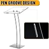 Acrylic Podium Stand - Ultra Clear Modern Lectern with Storage Shelf, Church Pulpit, Conference & Speech Podium, Sturdy 10mm Thick Panel, 43.6”H (Silver)