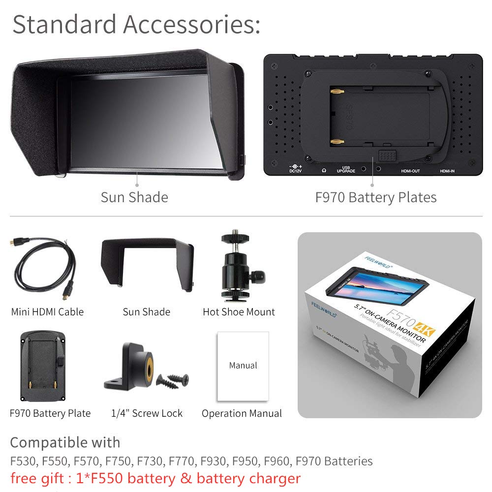 Amazon | FEELWORLD F570 5。7インチインチ 4K オンカメラ モニター