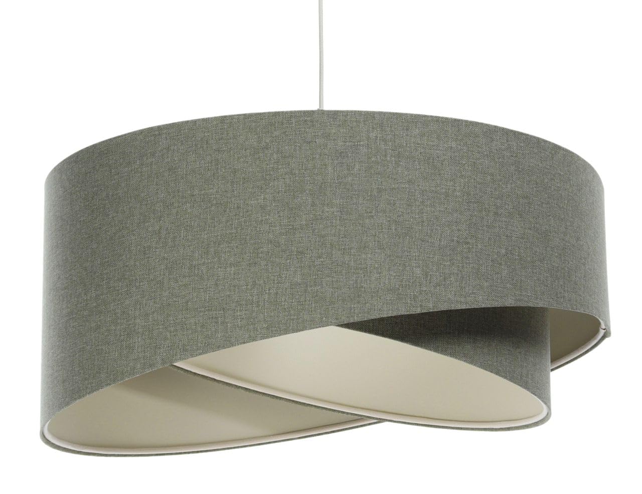 Licht-Erlebnisse Hängelampe Grau E27 rund D: 60 cm groß Stoff Doppelschirm Modern Hängeleuchte Wohnzimmer Pendelleuchte Esszimmer