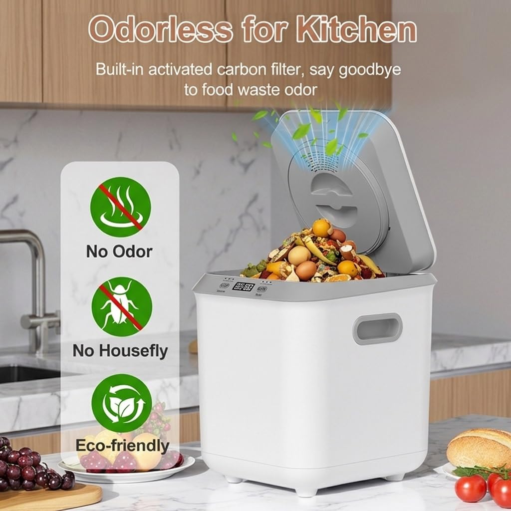 Compostador eléctrico Inteligente de 3.3 L, Funcionamiento con un Solo Toque, descomposición rápida en 4-8 Horas, Pantalla LED y Cuchilla de molienda 3D.