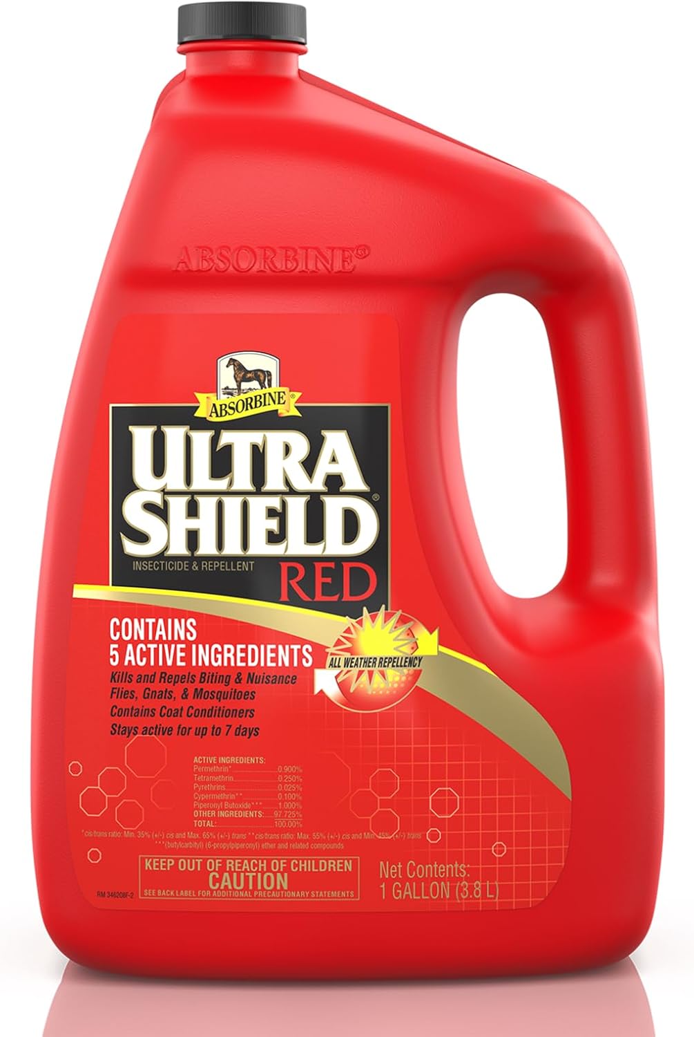 Absorbine UltraShield Red Fly Spray, Insecticide and Repellent for Horses & Livestock, Stays Active Up to 7 Days, 128oz Gallon Refill