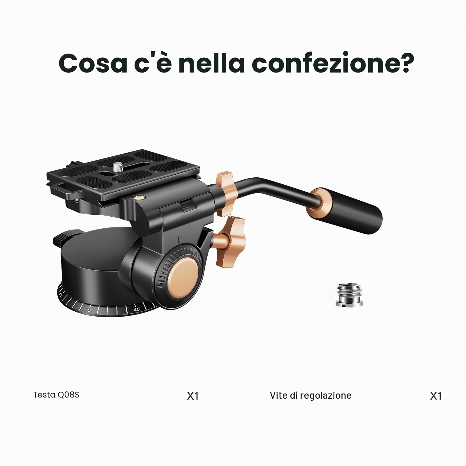 Soonpho Q-08S Testa Fluida Panoramica in Metallo di trascinamento del fluido con impugnatura estesa per videocamere DSLR, piastra scorrevole a vite da 1/4 3/8" Testa a treppiede rotante a 360 gradi