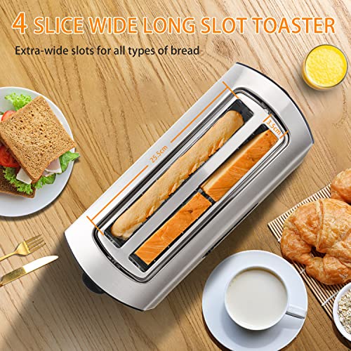 Aigostar Sunshine - Tostadora, 2 Ranura Largas y Anchas, Tostadora Pan con 7 Niveles de Tostado, 1600 W, Rejilla Calientabollos Integrada, Función Descongelación y Recalentar, Acero Inoxidable