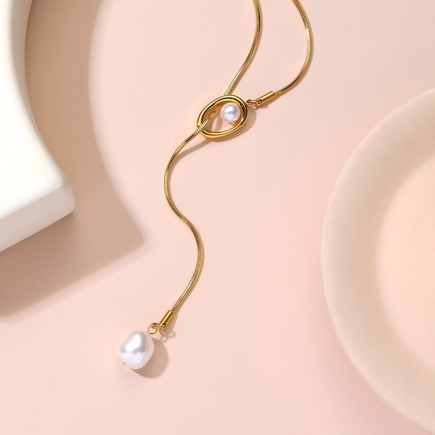 Pearl Necklaces for Women, 18K Real Gold Plated Y-Shaped Necklace, Baroque Freshwater pearls Necklace, Fashion Accessories, Jewelry Gift for Women - Image 3