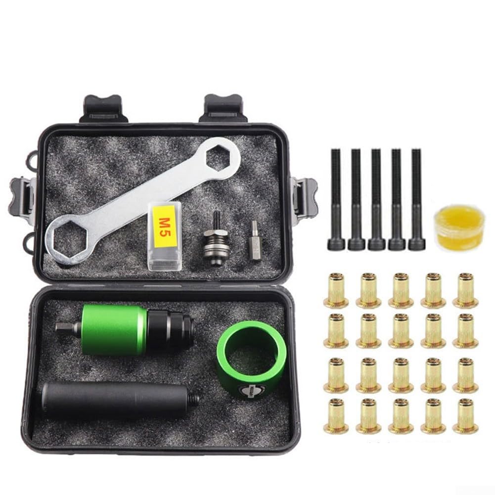 Kit adattatore per rivetti elettrici per M3-M8, set di inserti per trapano con 5 mandrini, converte trapano elettrico in rivettatrice per riparazione automatica (6)
