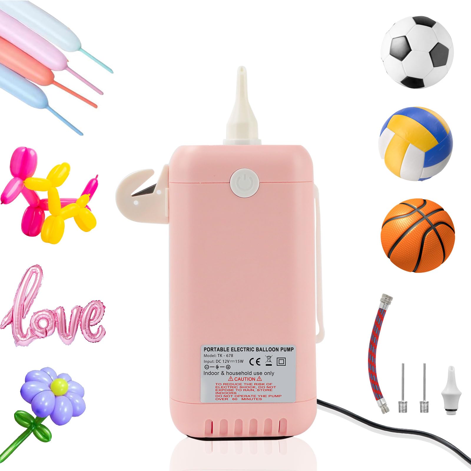 PlusFive Pompa elettrica per palloncini da modellare, pompa per palloncini portatile, con pompa a palloncino, per palloncini lunghi 260 Q, decorazione (rosa)