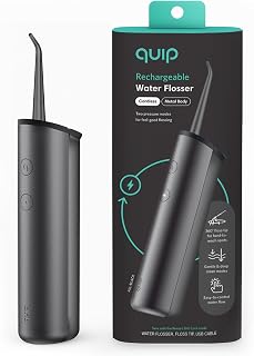 quip Cordless Water Flosser - Rechargeable Water Flosser for Teeth & Gums - 2 Modes, Custom Jet Flow - Oral Irrigator with 360 Degree Rotating Tip - Portable Water Dental Cleaner - All Black Metal