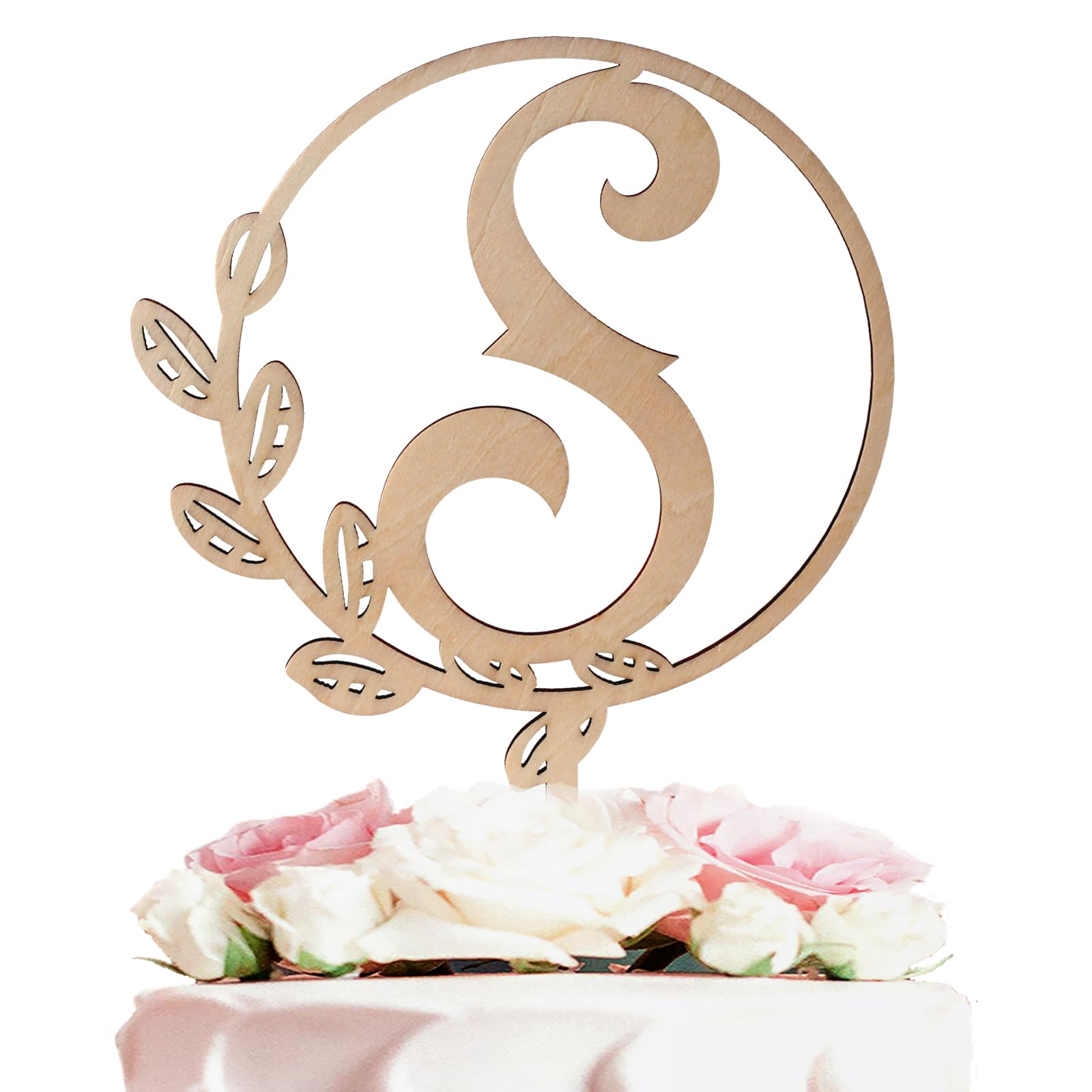 LINGTEER Tortenaufsatz aus Holz, personalisierbar, Buchstabe S, perfekt für Geburtstag, rustikal, Hochzeit, Jahrestag, Geschenk, Andenken, Party-Dekoration