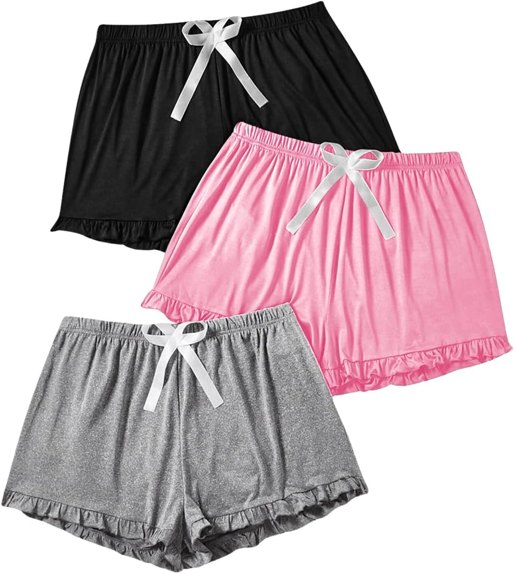 Milumia Women's Plus Size Pajama Shorts 3 Pack Ruffle Hem Sleep Lounge Pj Shorts