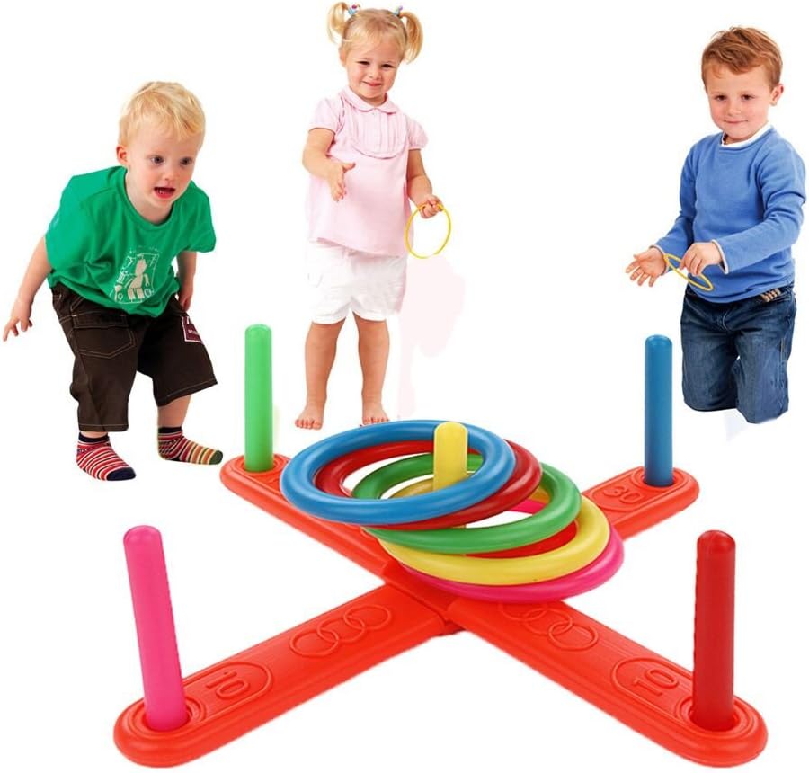 Amaae Hoop Plastic Ring Toss Quoits Garden Game Pool Toy Set (Multicolor)