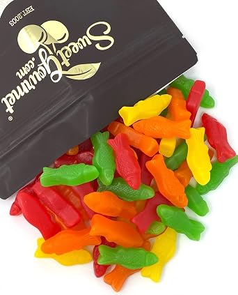 SweetGourmet Assorted Fruit JuJu Fish, Chewy Gummy Candy, Fish Shaped, Lime Cherry Orange Lemon Flavors, 2 Pounds