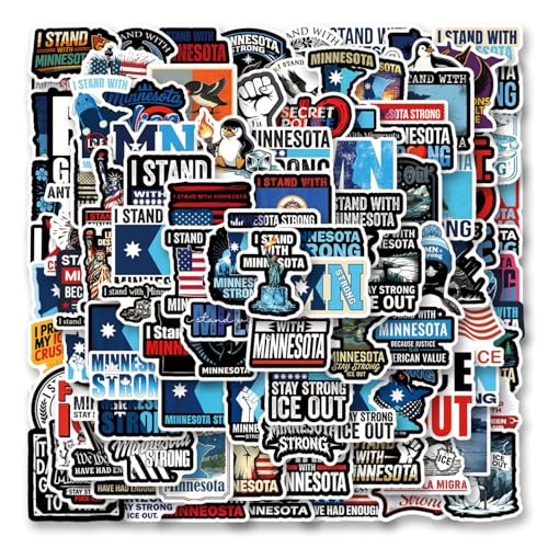 120Pcs I Stand with Minnesota Stickers Anti ICE Minnesota Strong Sticker Packs Aesthetics Scrapbook Sticker Waterproof Vinyl for Laptop Water Bottle Skateboard Scrapbooking Party Favors