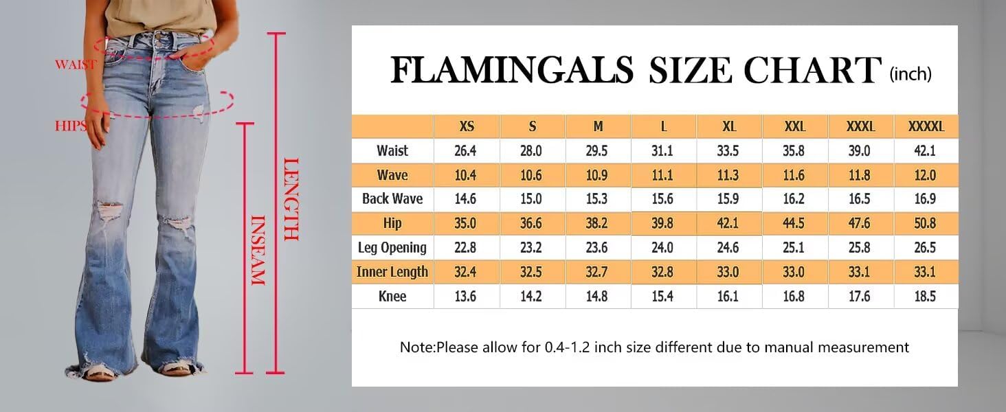Flamingals Flare Bell Bottom Jeans for Women Raw Hem High Waist - Image 6