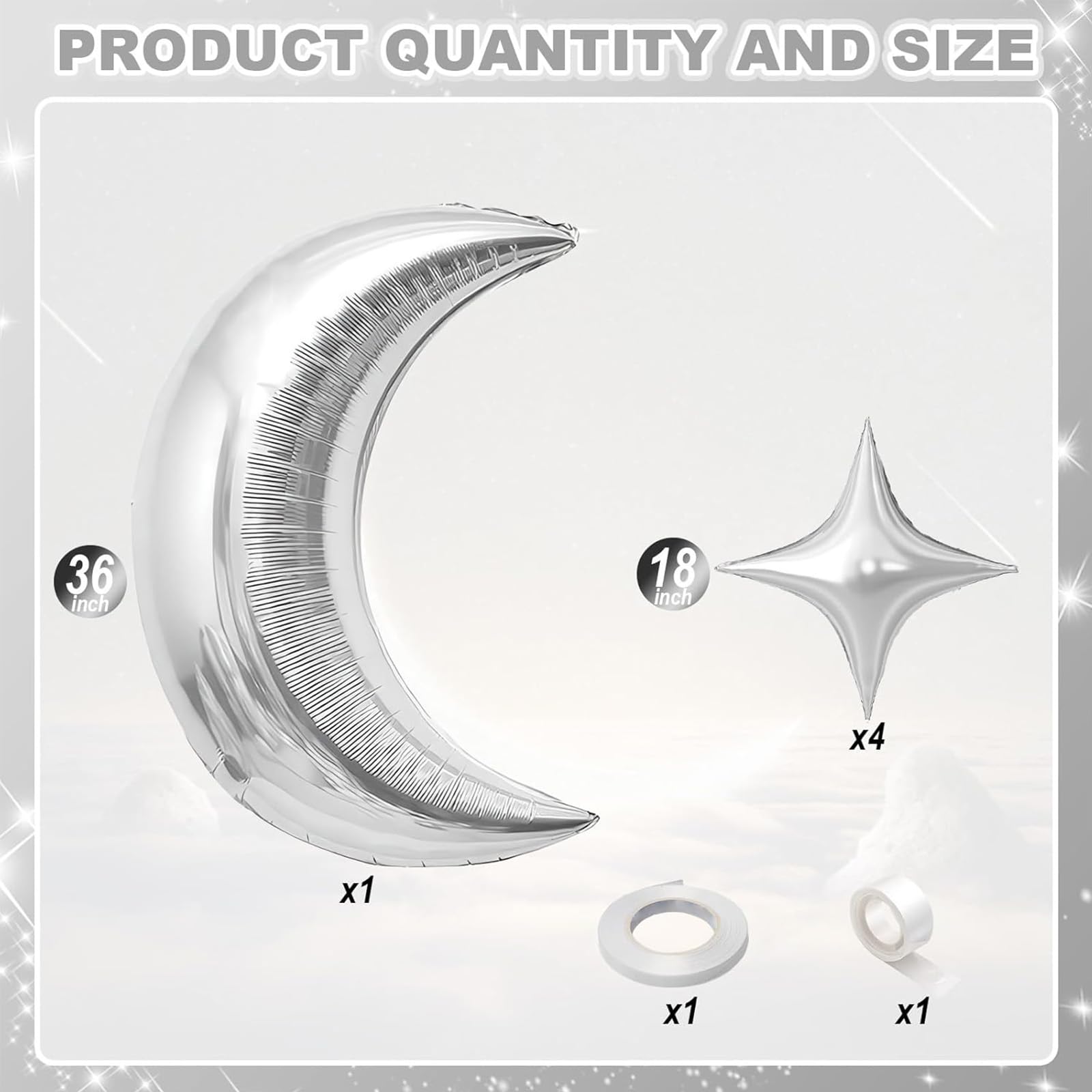 Balony księżycowe i gwiazdy, duży metaliczny srebrny balon foliowy w kształcie księżyca, 18 cali, srebrny, chrom, mylar, gwiazda, balon helowy na Ramadan Eid, baby shower, wesele, przyjęcie