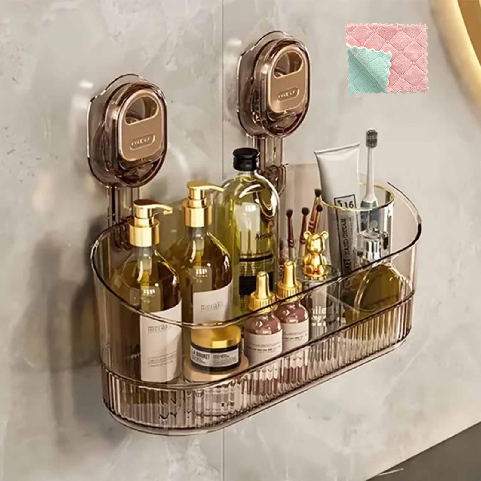 No-Drill Bathroom Suction Storage Box Large Capacity Shower Organizer with Strong Load-Bearing Wall Mounted Bathroom Drain Rack for