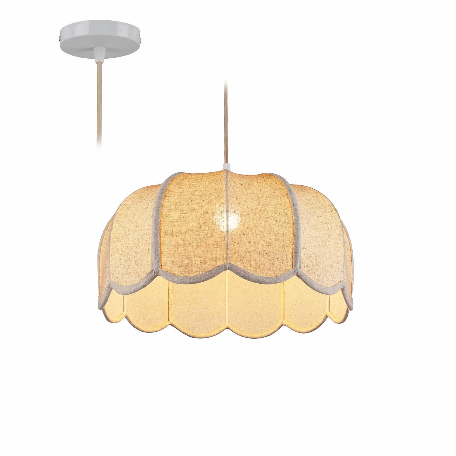 Loberon Ljosna Lampada a Sospensione - Paralume dal Look retrò - Luce piacevolmente Calda, Crema