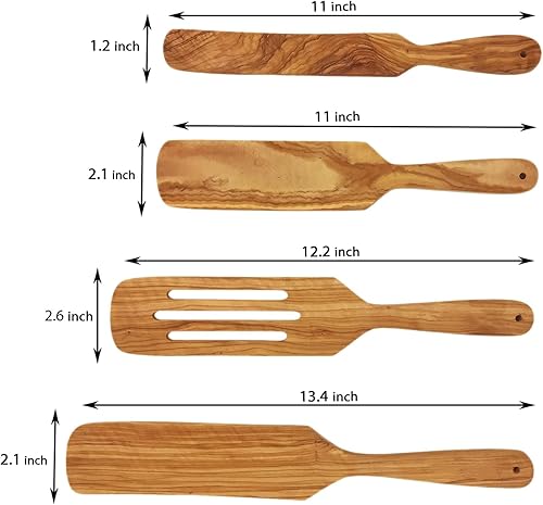 Miniatura 3 de Juego de espátulas de madera, cucharas de madera para cocinar, juego duradero de 4 piezas de madera de olivo, utensilios de cocina naturales