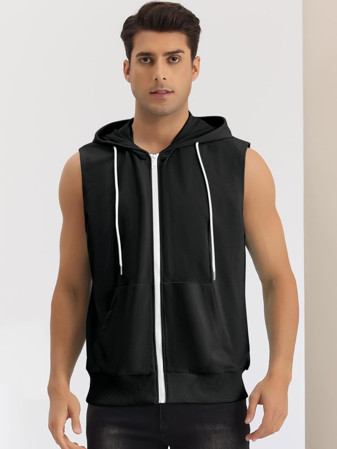 Lars Amadeus Sleeveless Hoodie for Men's Zipper Drawstring Hooded Sweatshirt Vest