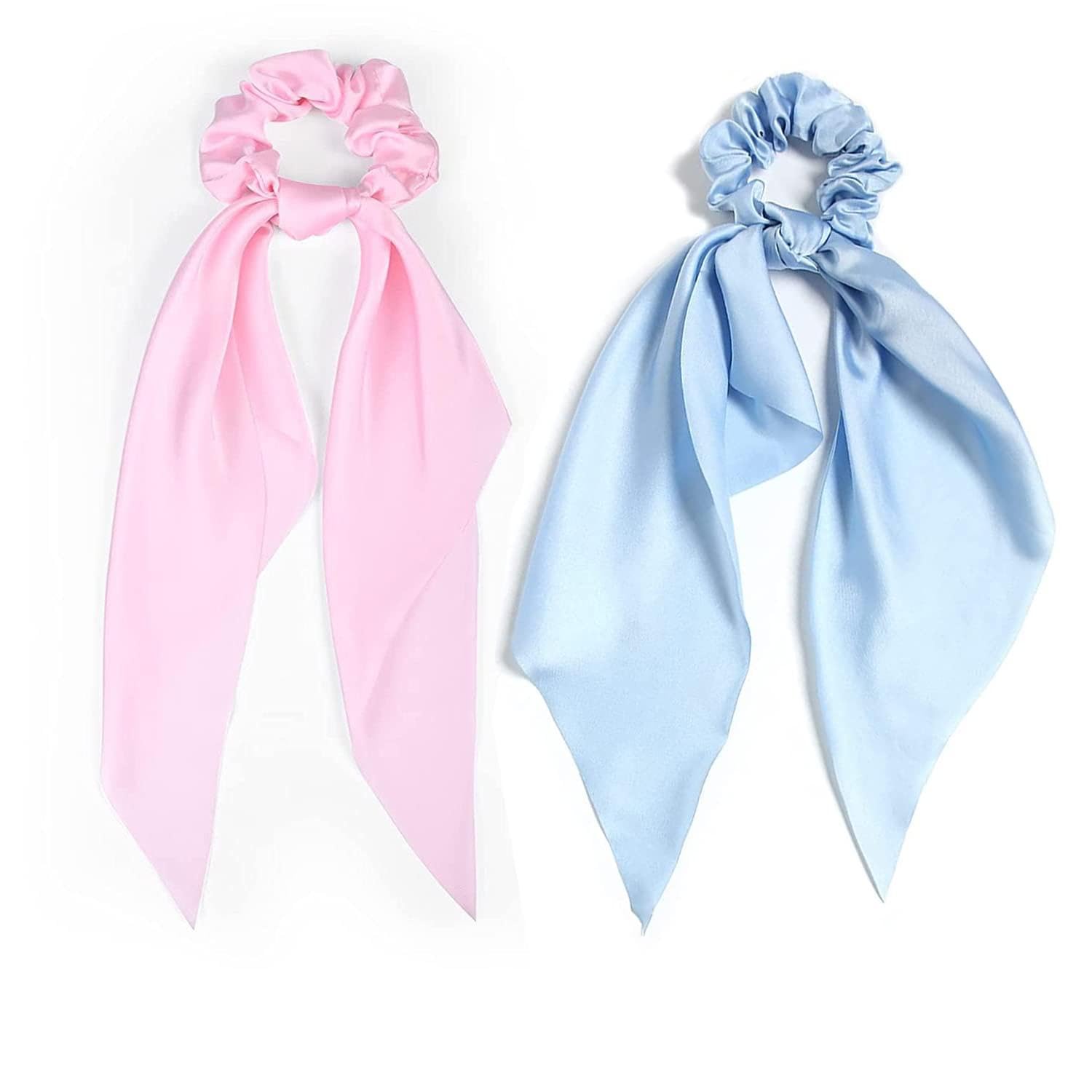 YANWENX 2 PCS Hair Scrunchies Scarf Pink Blue Hair Ribbon Satin Silk Elastic Hair Tie Bow Bands Ponytail Holder Accessories for Women Girls (B0CW62GV6G) Amazon Price History, Amazon Price Tracker