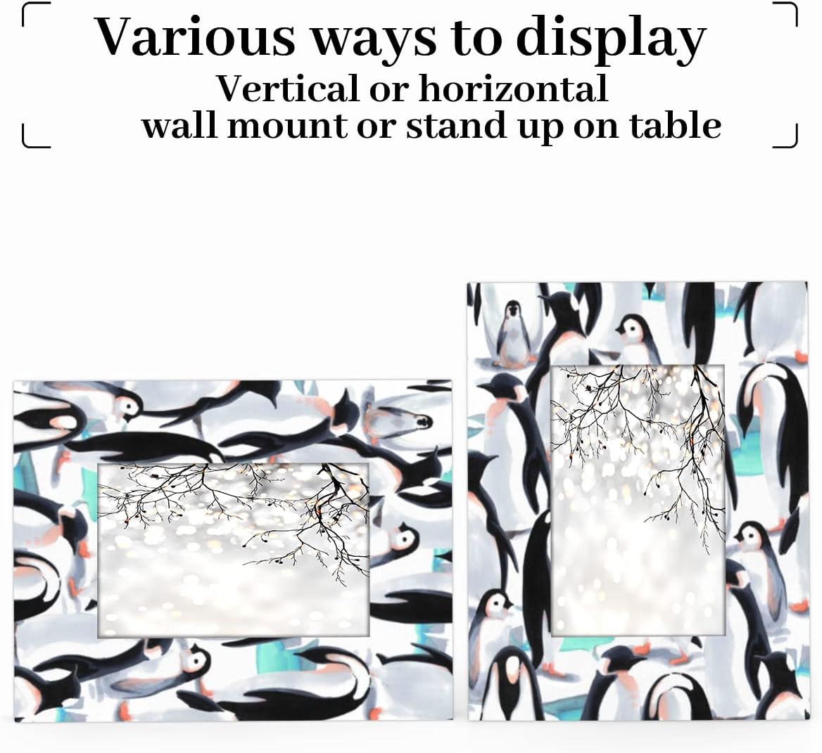 5x7 Picture Frame Watercolor Animal Penguin Antarctica Photo Frame for Wall and Tabletop Display Wooden Photo Picture Frame Home Decor