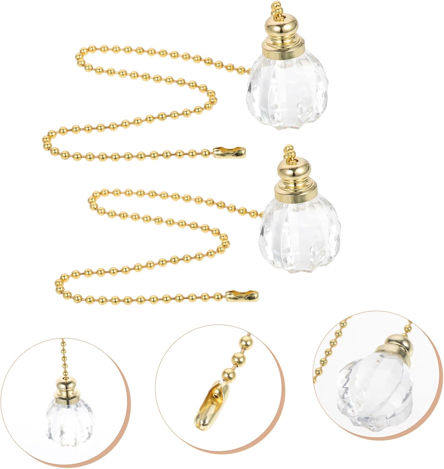 2pcs Elegant Crystal Fan Pull Chains for Ceiling Fan and Light Fixtures Decorative Extension Pull Chain with Connector for Home and Unique Visual Effect