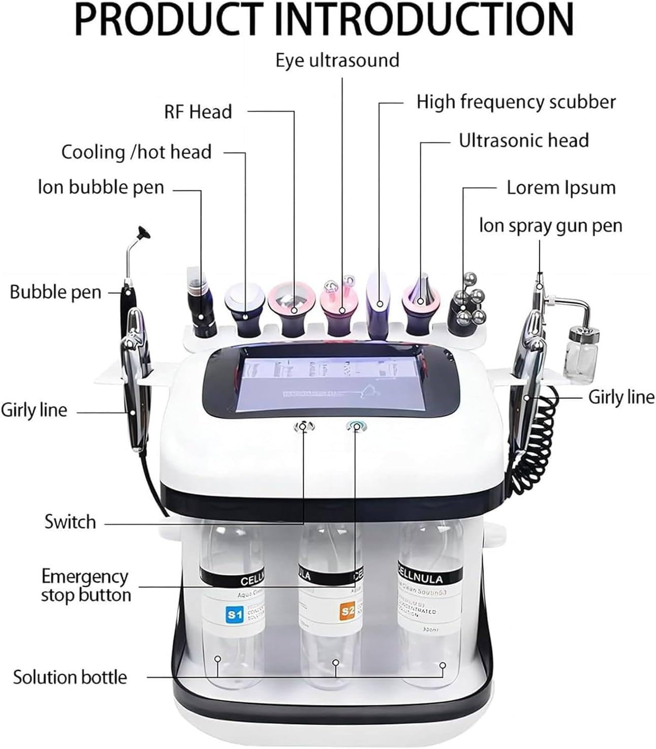 Hydrofaciales Gerät,Aquafacialgerät,10 in 1 Professionell 10 Köpfen,Wasser Sauerstoff Jet Peel & Tiefenreinigung,Mitesser Entferner/Aufhellung/Verjüngung,für Spa,Beauty-Studio