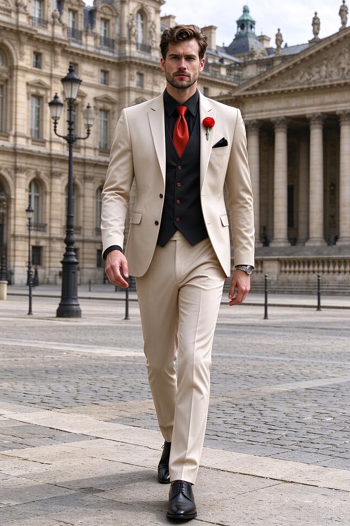 Uomo 3 Pezzi Set Completo Risvolto Punta Blazer Gilet Dritti Pantaloni Formali Moderno Matrimonio Sposo Smoking per Prom Festa