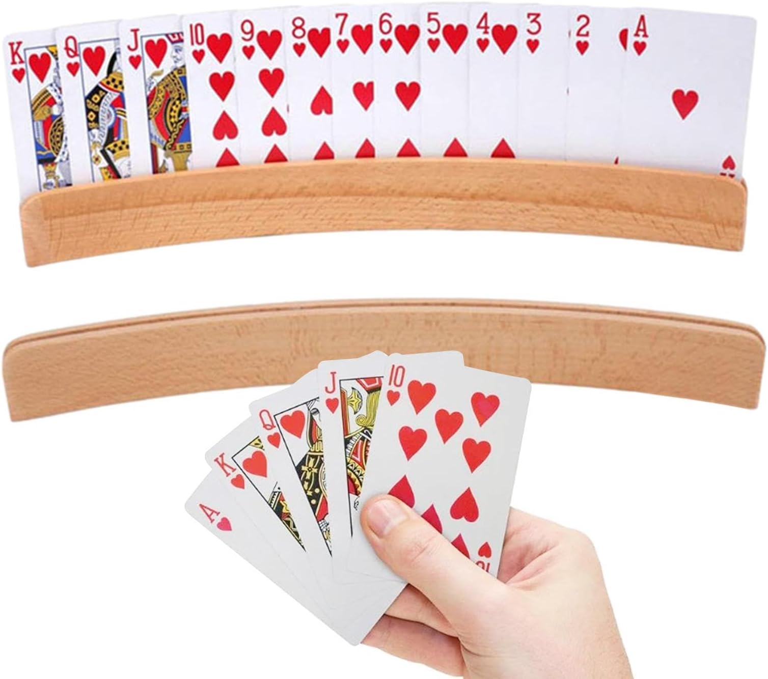 Playing Card Stand - Hands Free Curved Storage, Durable Card Holder | 2 Piece Poker Game Accessories Organizer Rack Tray Set, Convenient Playing Holder for Kids Adults Seniors Canasta Pinochle Games