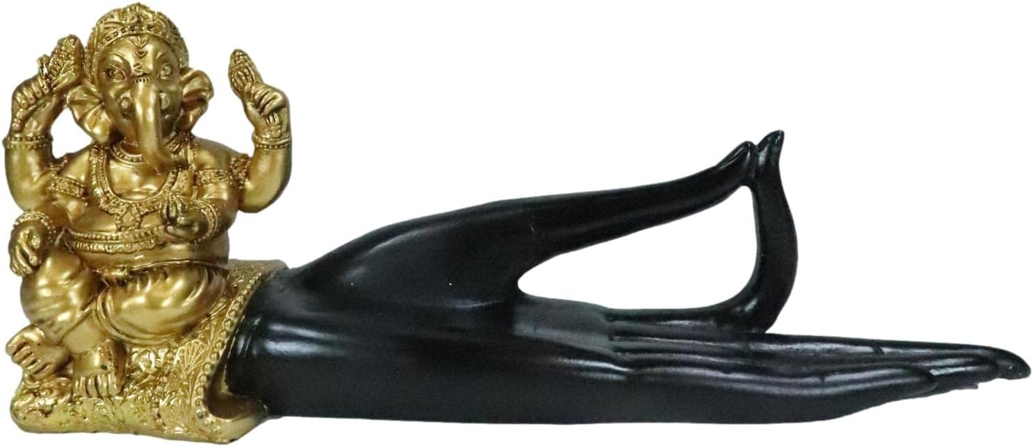 Ebros Gift Hindu Yoga Shunya Mudra Palm Hand with Golden Elephant God Ganesha Lord Ganapati Incense Stick Burner Or Holder Figurine Cosmic Energy Meditation Altar Tabletop Accent