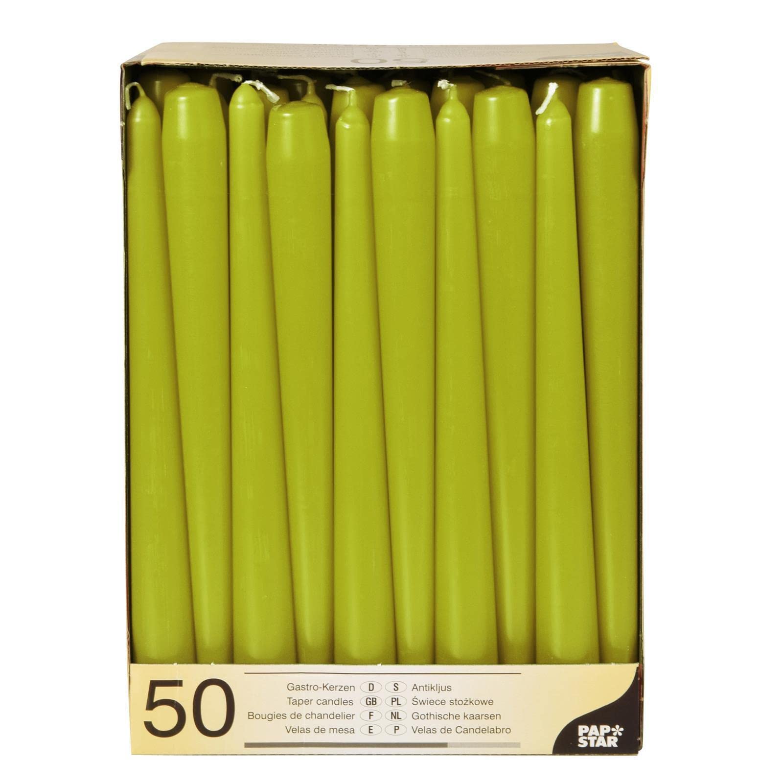Pappstar Lot de 50 bougies pour chandelier Vert olive 2,2 x 25 cm