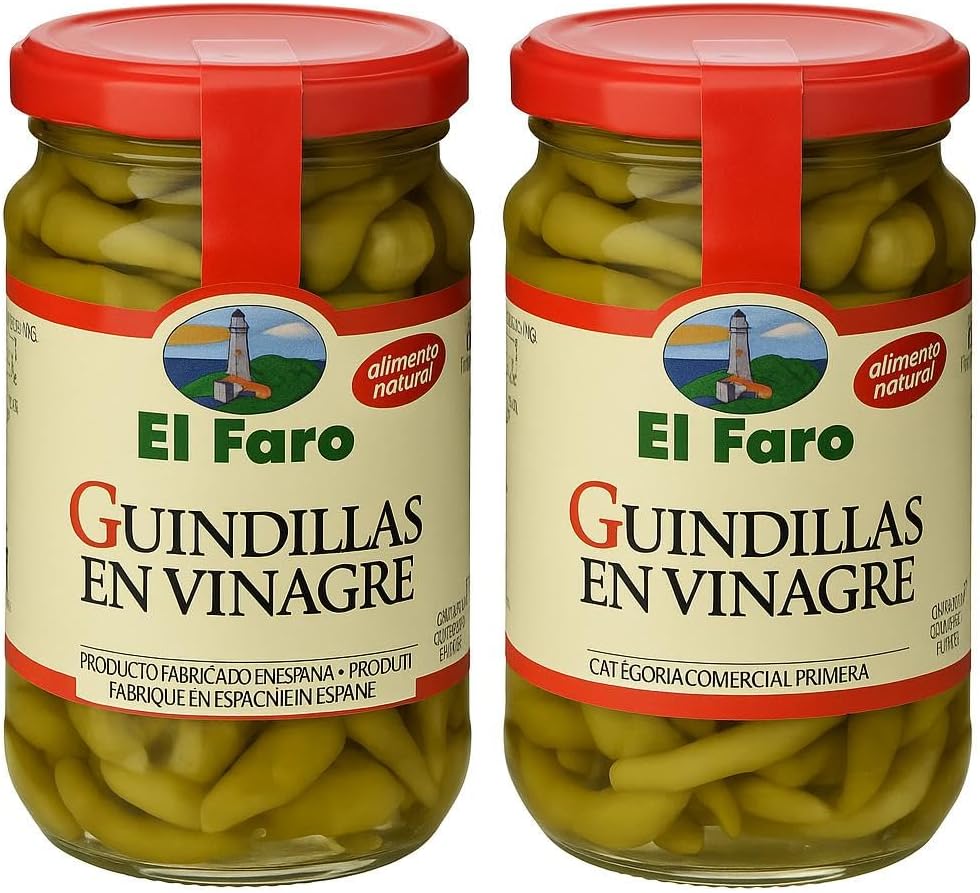 2 x 340g Guindillas Basque Pickled GREEN CHILLI Peppers Perfect Spanish Appetizer or Tapas Snack