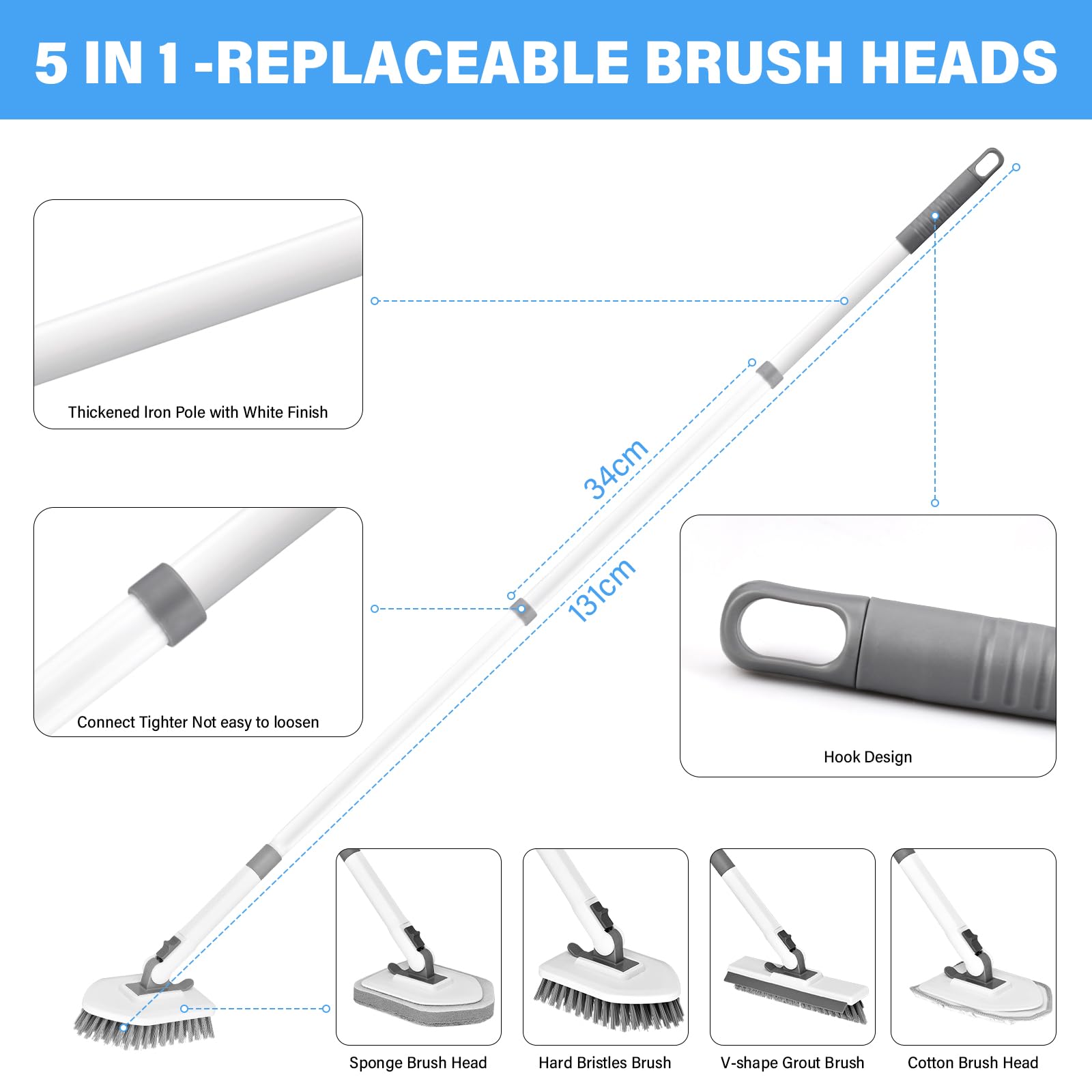 Brosses à Récurer pour Nettoyer la Salle de Bain 4 en 1 Brosse à Récurer le Sol Poils Souples Outil de Nettoyage Intensif pour Douche Lavabo Tapis Sol