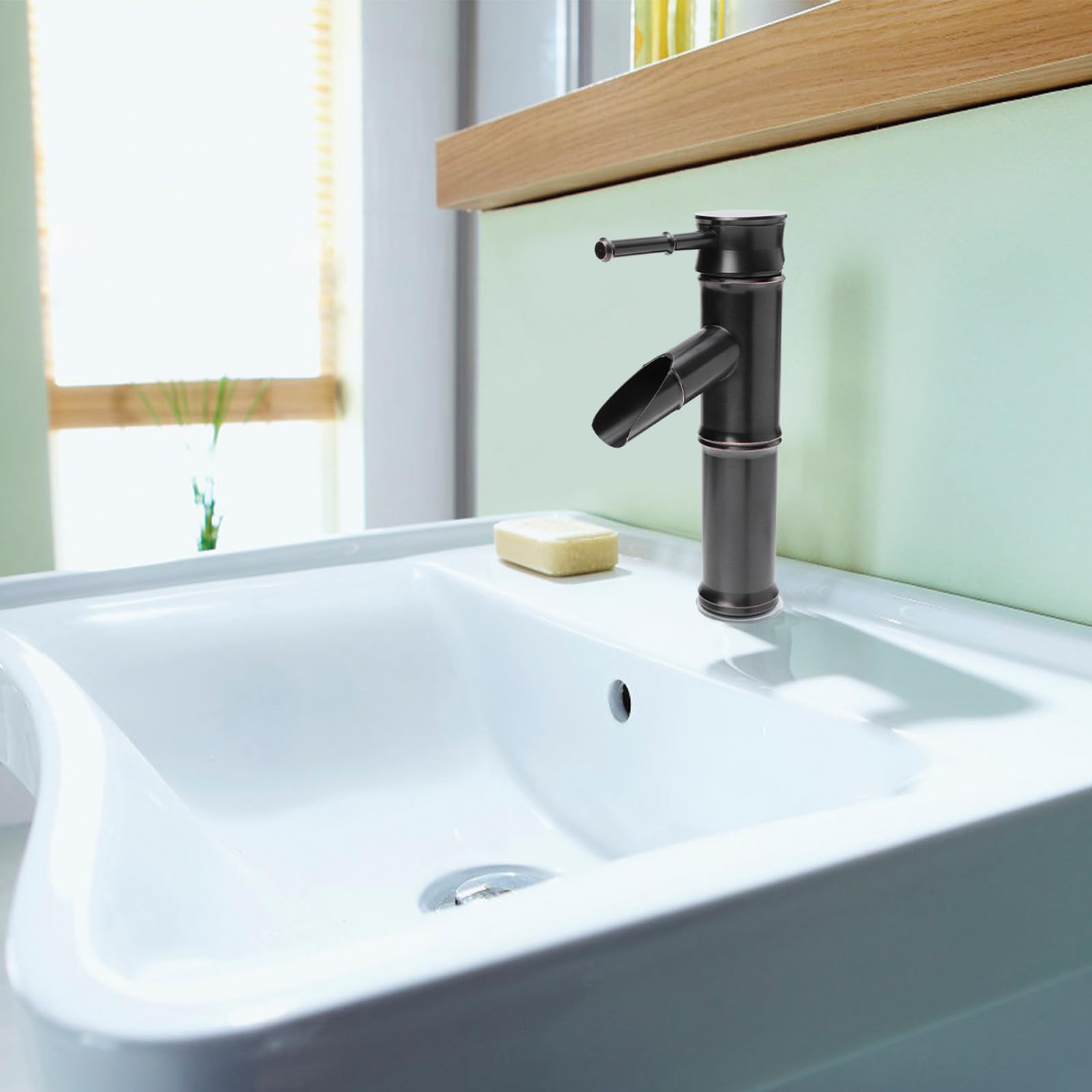 Rubinetto Lavabo Bagno a Forma di Bambù in Rame Nero per Ufficio