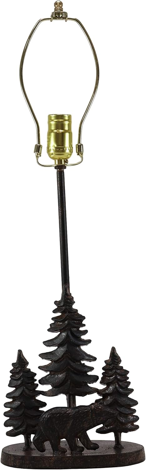 Ebros Rustic Midnight Black Bear Roaming in Pine Trees Forest Metal Table Lamp Statue with Pine Tree Shadows Printed Shade 24.5" High Mountain Woodland Cabin Lodge Western Decor Bears Desktop Lamps