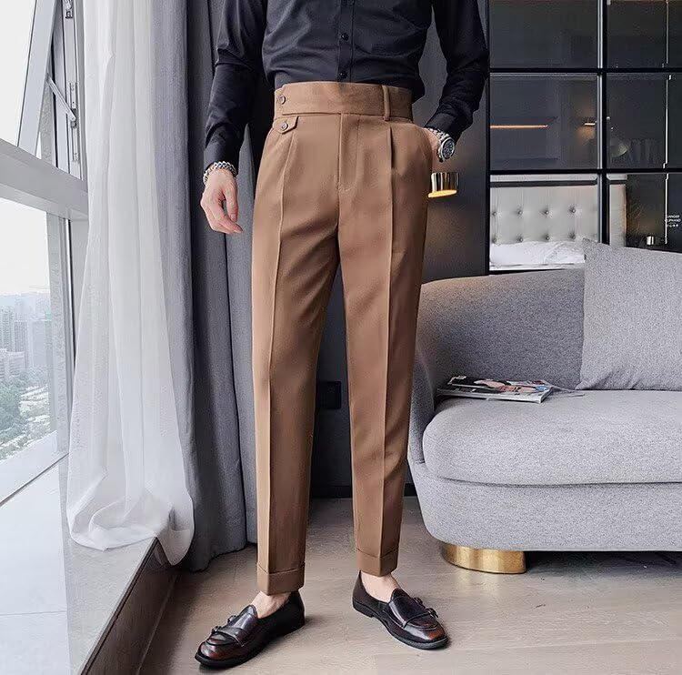 Men's Slim Dress Pants Pleat-Front Summer Casual Trouser High Waist Business Suit Pants Long for Men2