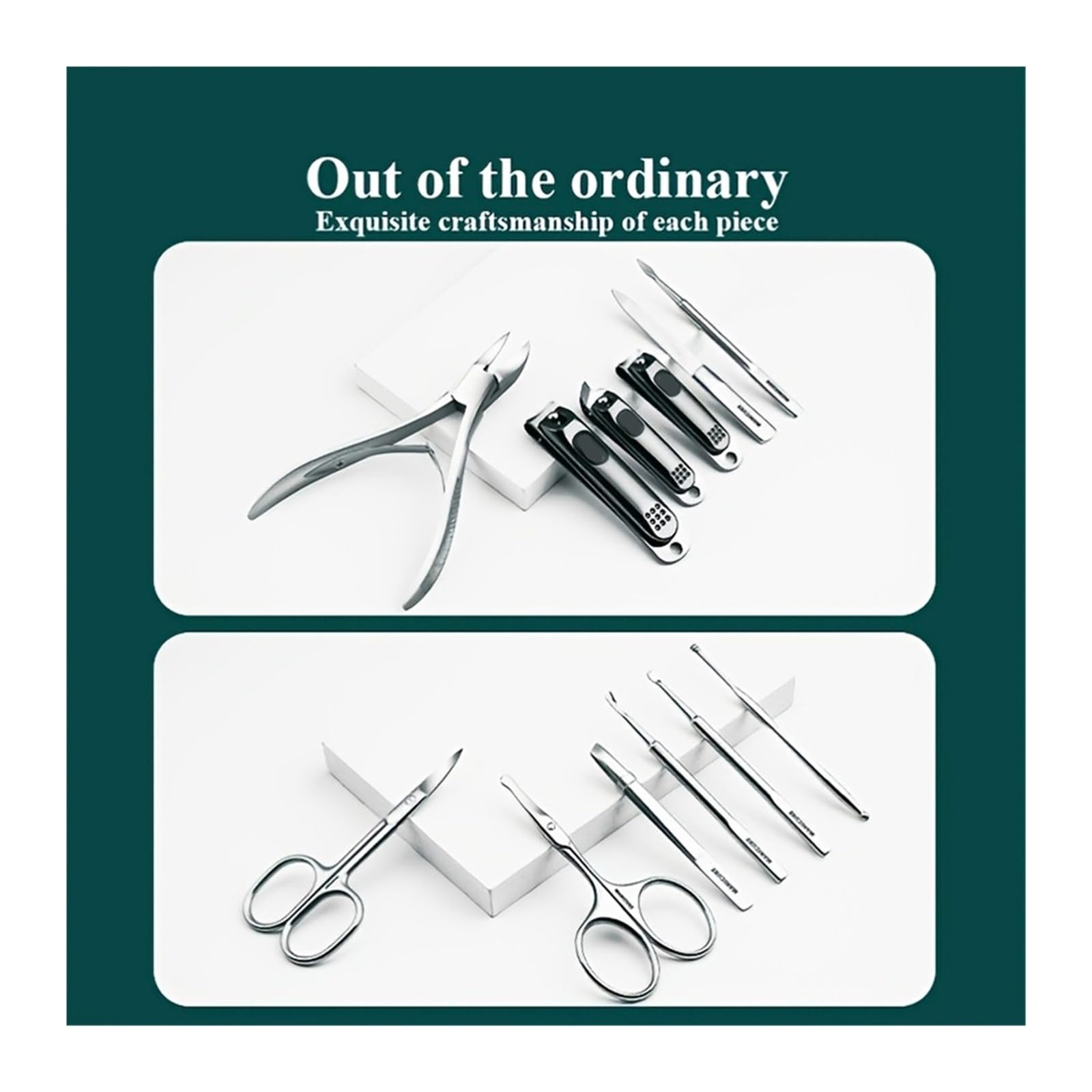 12 piezas con estuche de cuero Incluye cortaúñas Set manicura(Gray 12 Pcs set)