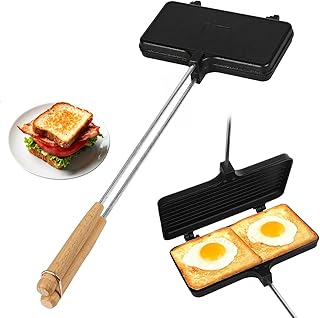 Double Pie Irons Sandwich Maker, Non-Stick Pie Irons for Camping with Removable Handles, Portable Mountain Pie Maker Cast Iron, Sandwich Press for Camping