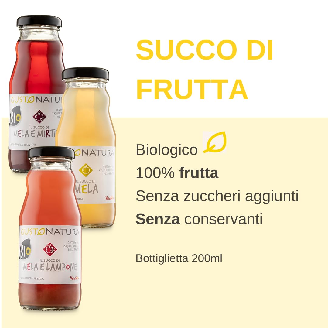 Gustonatura - Box Degustazione | Cesto Alimentare 11 pezzi | 6pcs Succhi di Frutta del Trentino Alto-Adige | 1pcs Pombrulè | 3pcs Composte Frutta | Snack Mele | 100% Italiano | Val di Sole