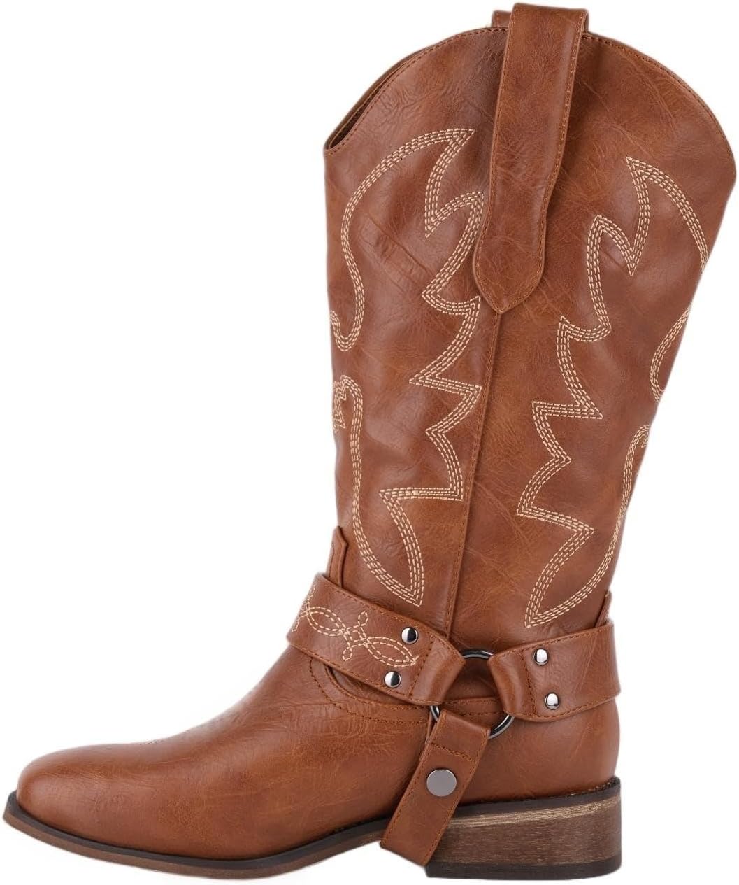 Wide Calf Cowboy Boots Western Women Wide Square Toe Cowgirl Boots Embroidered Mid-Calf