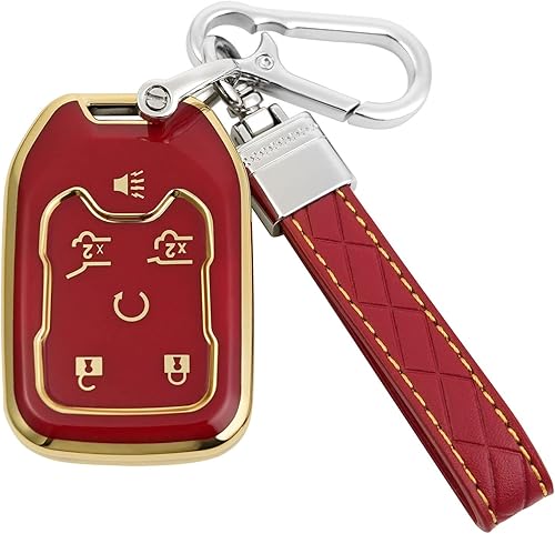 Miniatura 7 de Funda para llavero para Chevy Tahoe Suburban GMC Yukon Accesorios con llavero de 6 botones Carcasa para llave TPU (negro)