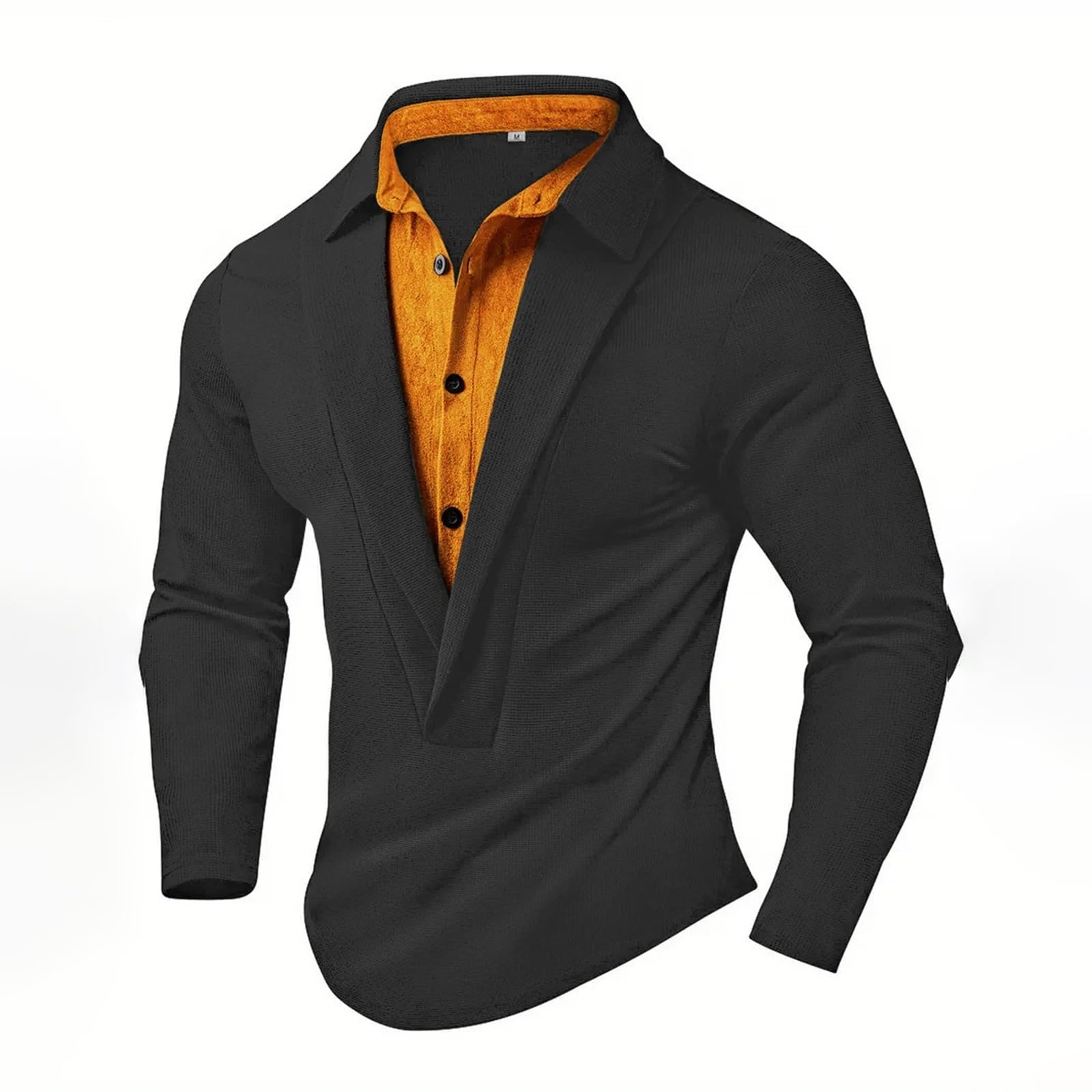 Camisa informal para hombre, patchwork, manga larga, con botones, camisa de negocios, corte regular, camiseta ligera