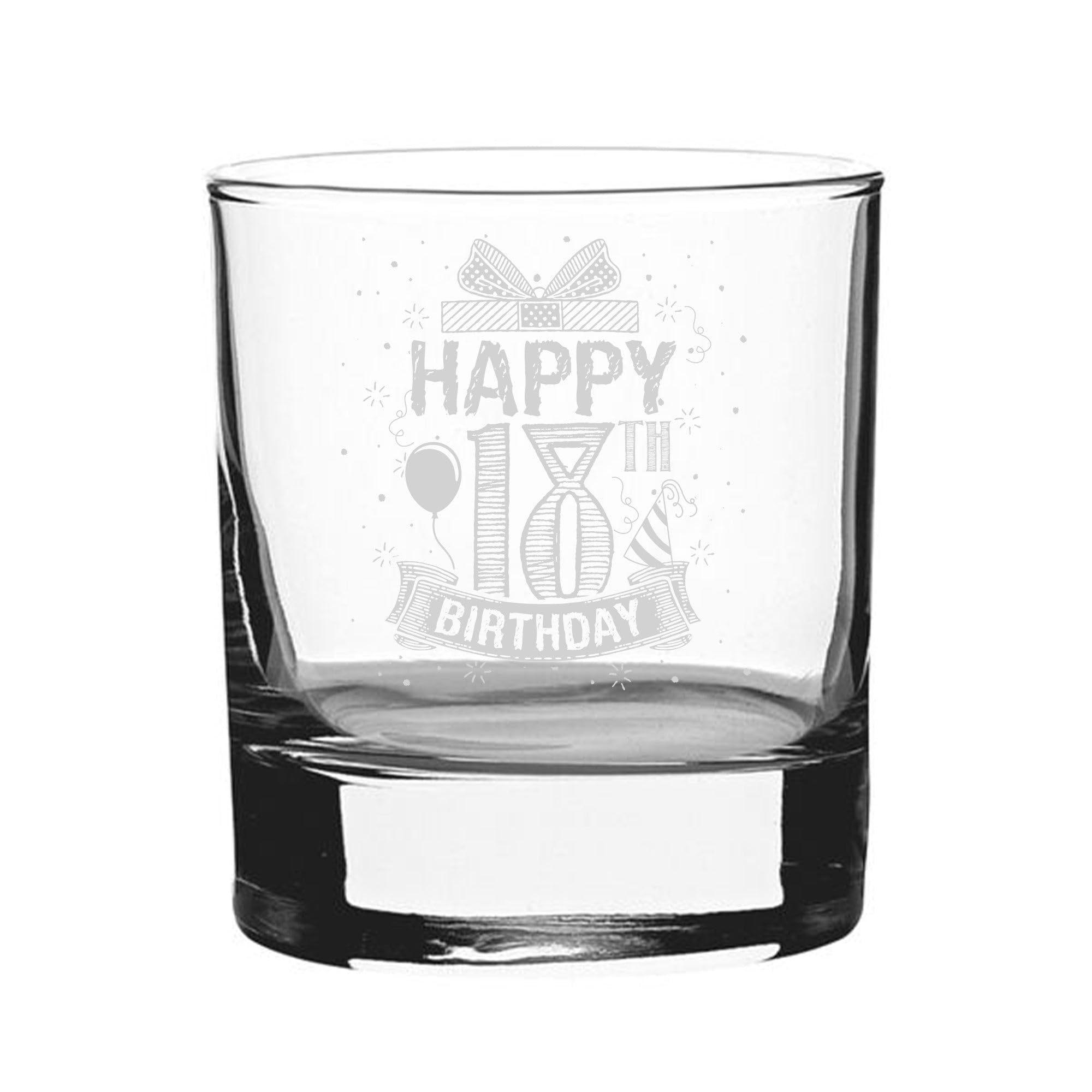 Happy 18th Birthday Present - Engraved Novelty Whisky Tumbler Glass | 18th Birthday Gifts for Boys Drinkware Present
