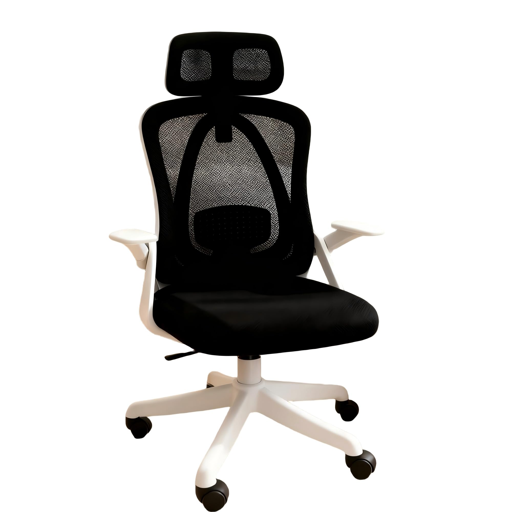 Future Warrior Ergonomischer Bürostuhl, Schreibtischstuhl mit verstellbaren Armlehnen, 3D-Kopfstütze und 3D-Lendenwirbelstütze, Bürostuhl mit Wipp- und Neigungsfunktion (weiß und schwarz)