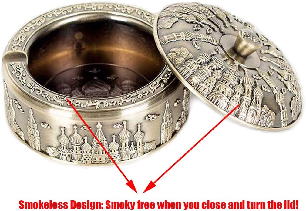 Onе-Dау Sаlе: Uр tо 40% оƒƒ LAUYOO Windproof Ashtray with Lid for Cigarettes for Indoor and Outdoor, Round Vintage Cigar Smoking Ashtray, Metal Decorative Ashtray for Home Office Decoration Nice Gift for Women Men(Bronze Castle)