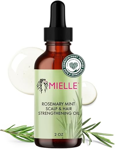 Mielle Organics Rosemary Mint Scalp & Hair Strengthening Oil With Biotin & Essential Oils, Nourishing Treatment for Split Ends and Dry Scalp for All Hair Types, 2-Fluid Ounces