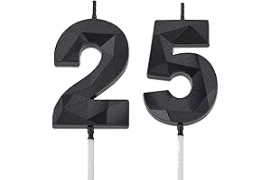 2in Black 25 & 52 Birthday Candles with Cake Topper