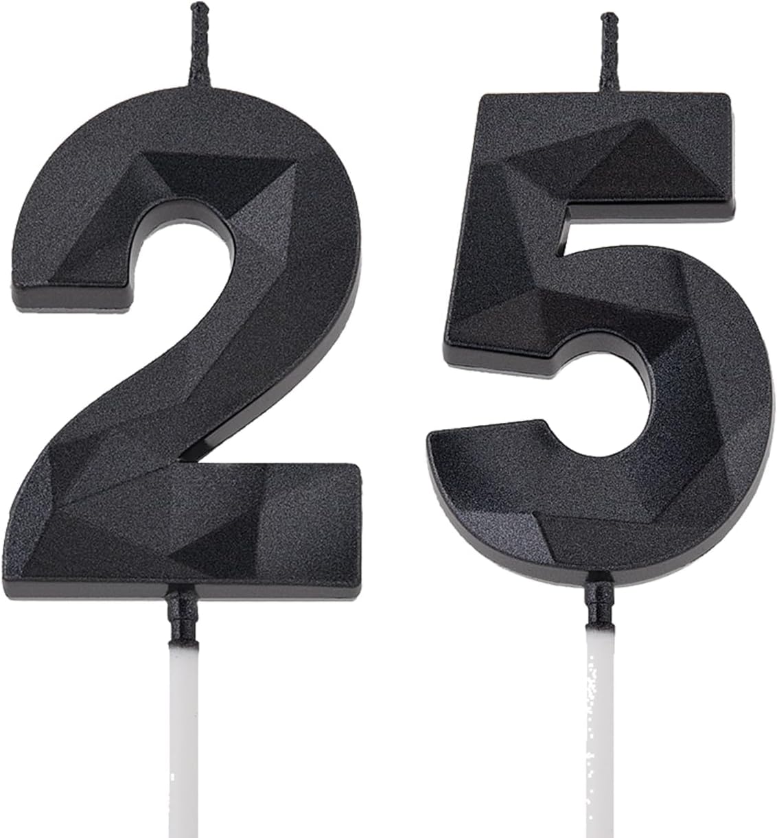 2 in 25th Birthday Decorations for Women Men,Black 25 Birthday Candles