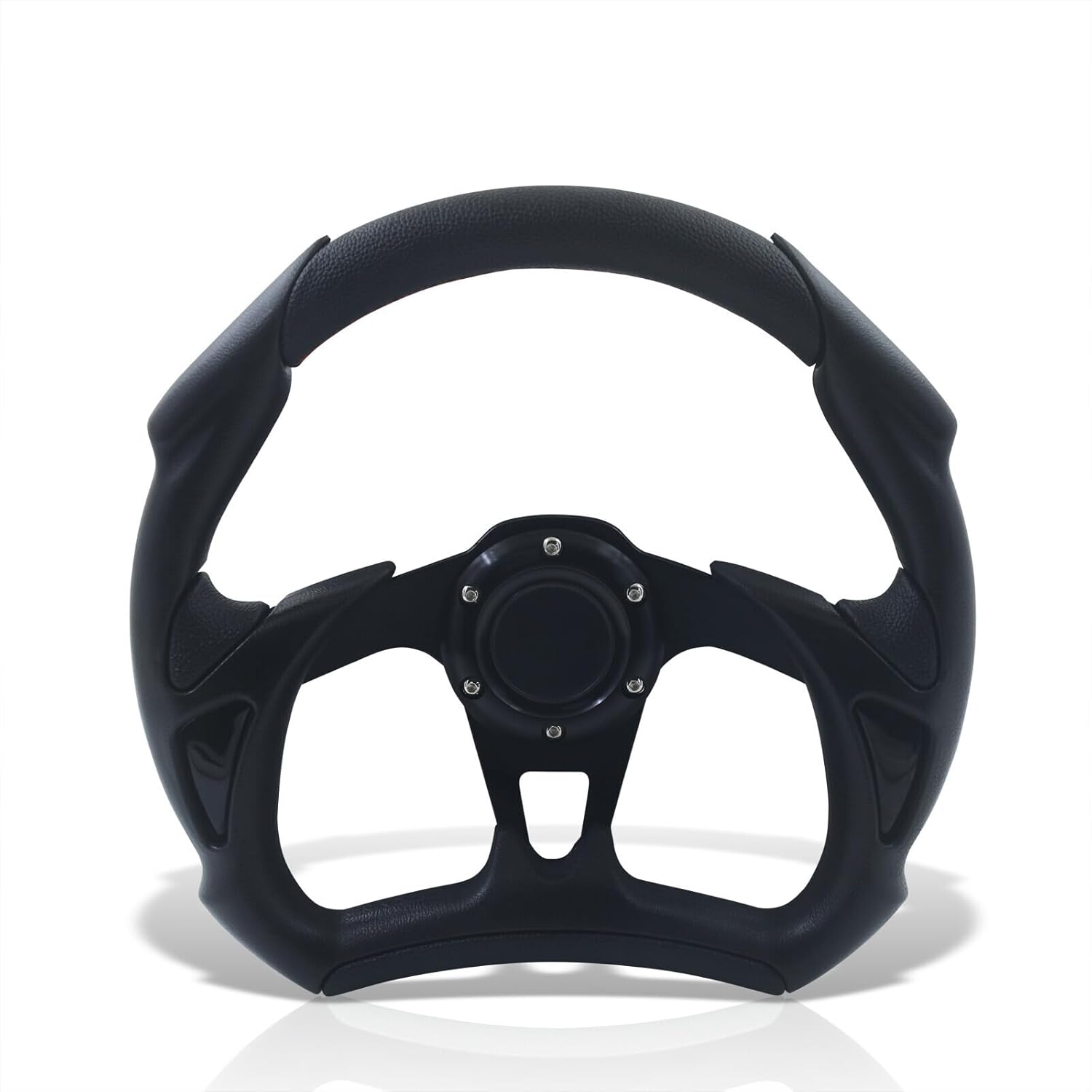 AJP Distributors Universal 320mm 13" Flat Bottom D-Shape Style 6 Bolts Holes Steering Wheel w/Horn Button, Light Weight 3 Spoke Aluminum, Blue PVC Leather with Black Center